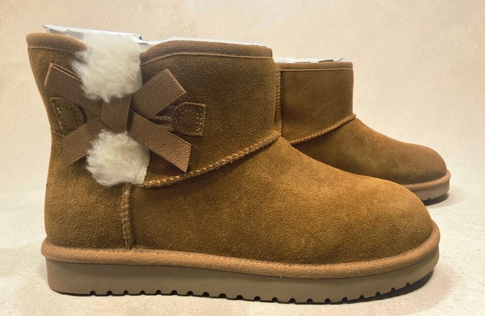 Koolaburra by UGG Victoria Mini Boots Chestnut Suede Bow Women's Size 8 NEW